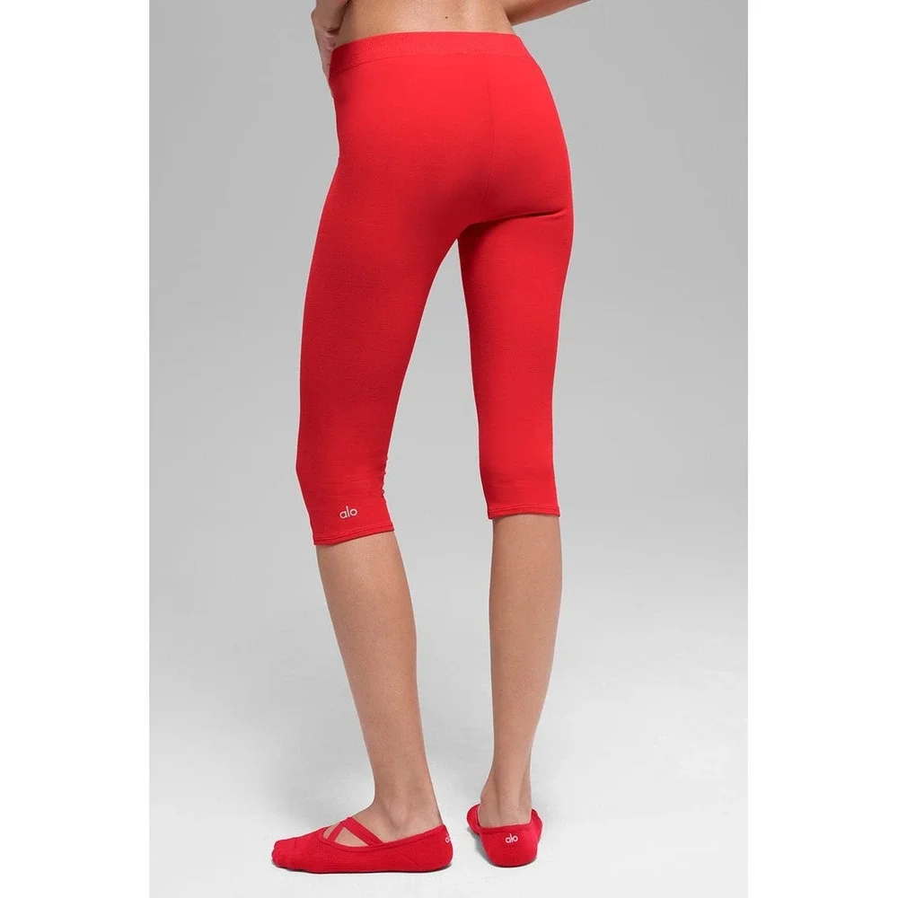 Alo Yoga Women Small Alosoft High-Waist Iconic 90's Capri Red Legging Long Short